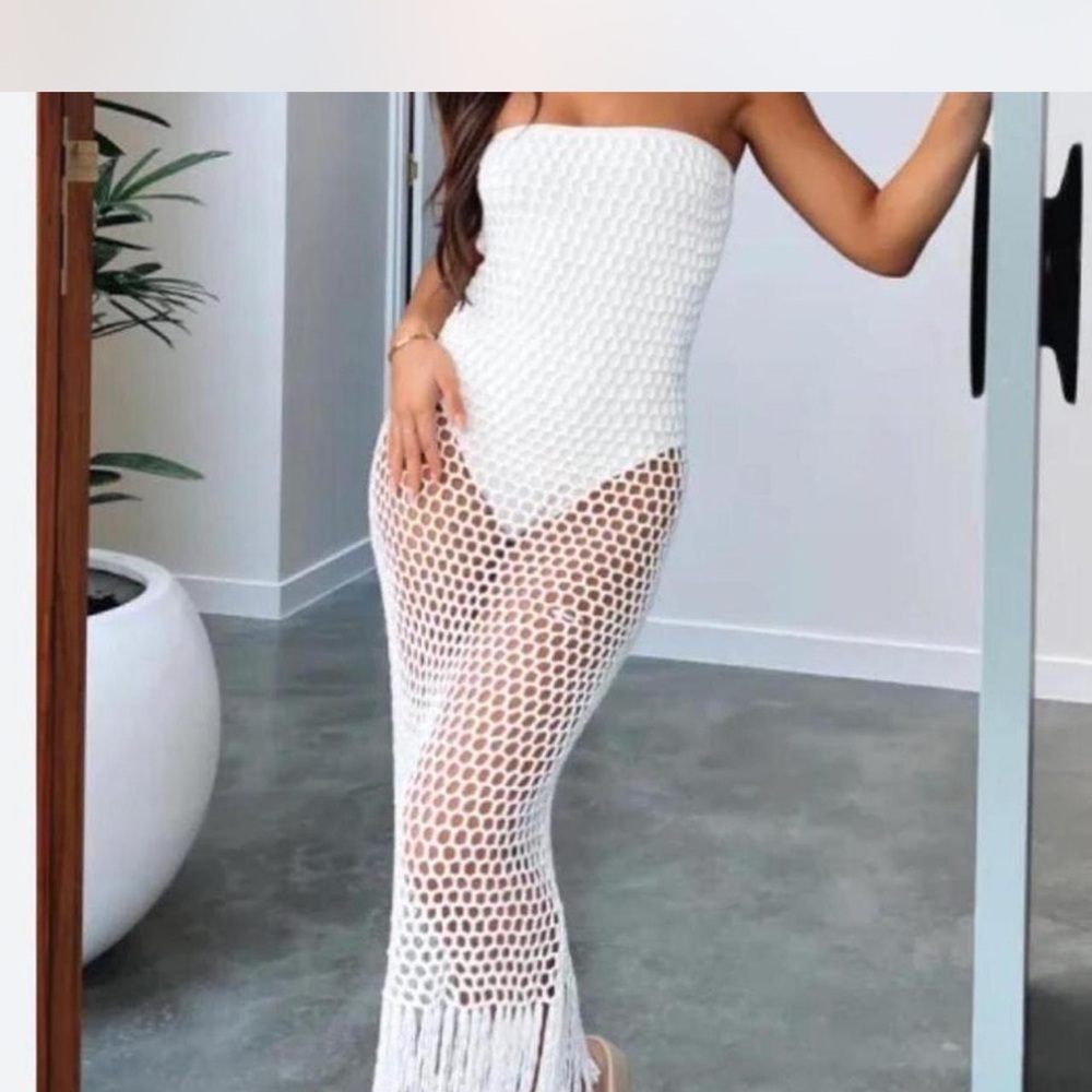 White Fox Boutique Ivory Crochet Dress